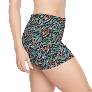 Paisley Brown Women’s Shorts Moisture Wicking Summer Style Dipaliz