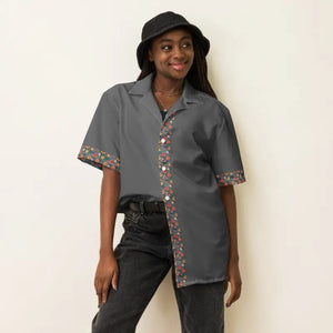 Flowers on Grey Button Shirt Moisture Wicking Recycled Material Dipaliz - Shirts