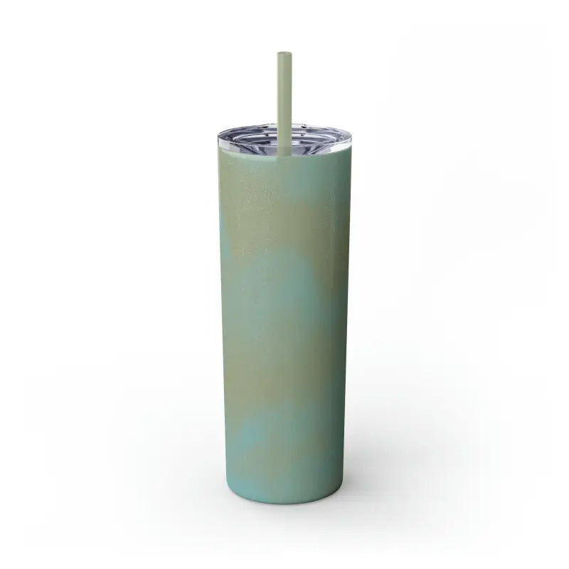 Stay Cool with the Solid Teal Colored Skinny Tumbler - Glossy / Glitter Seascape / 20oz Mug