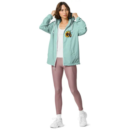 Stay Cozy & Dry with Lightweight Zip Windbreaker! - Aqua/white Zipper / Xs