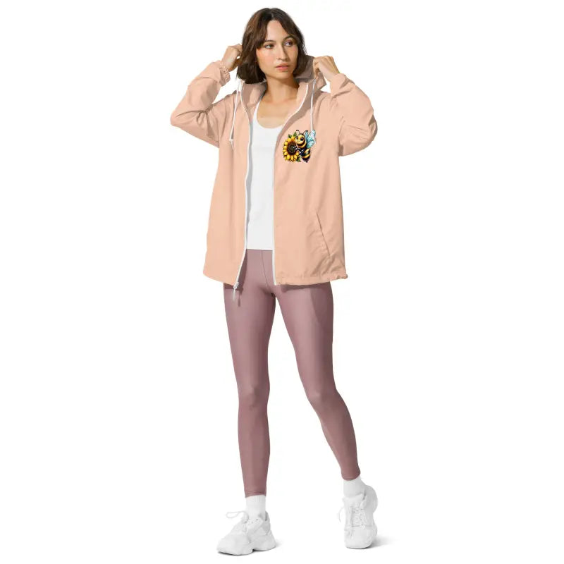 Stay Cozy & Dry with Lightweight Zip Windbreaker! - Blush/white Zipper / Xs