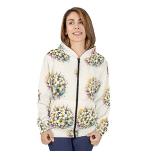 Unisex Zip Hoodie Frangipani Flowers Winter Warmth - Dipaliz - Coats & Jackets
