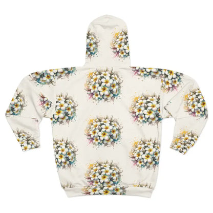 Unisex Frangipani Flower Zip Hoodie for Cozy Comfort - All Over Prints