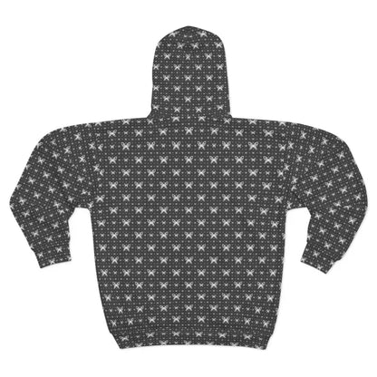 Chic Unisex Zip Hoodie with Geometrical Flair - All Over Prints