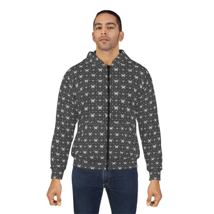 Chic Unisex Zip Hoodie with Geometrical Flair - All Over Prints