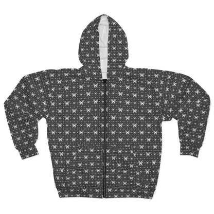 Chic Unisex Zip Hoodie with Geometrical Flair - Xs All Over Prints