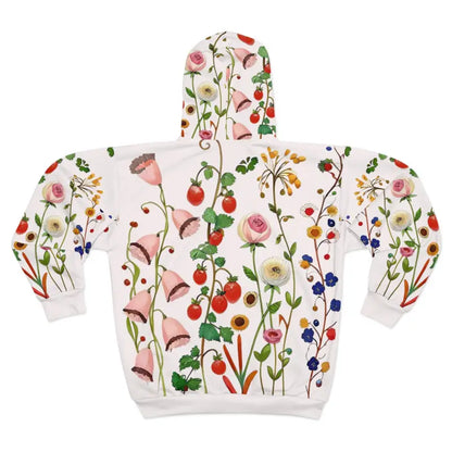 Cozy Floral Pattern Zip Hoodie Perfect for Chilly Days - All Over Prints