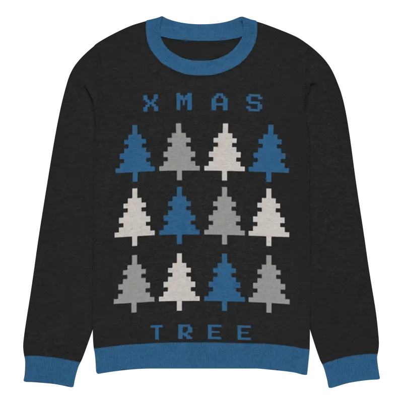 Cozy Xmas Tree Knitted Crew Neck Sweater for Festive Fun - Xs