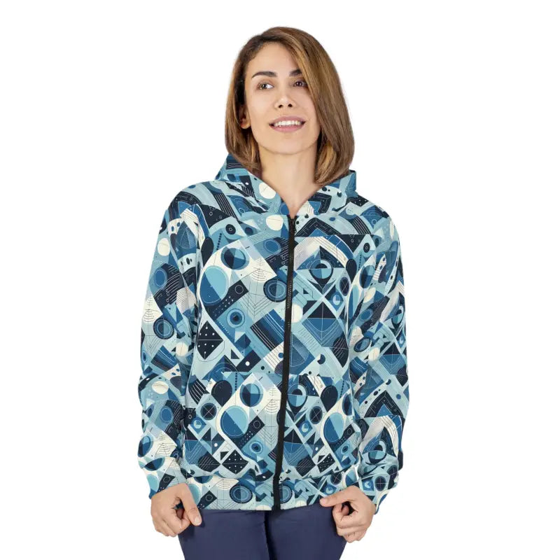 Stay Toasty in an Abstract Blue Checkered Zip Hoodie - Hoodies