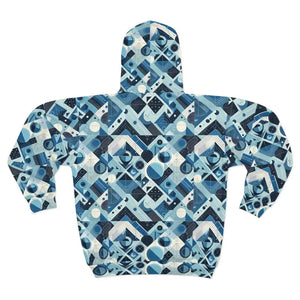 Abstract Blue Checkered Zip Hoodie - Unisex Fleece - Dipaliz - Hoodies