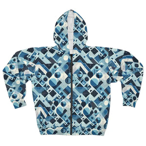 Abstract Blue Checkered Zip Hoodie - Unisex Fleece - Dipaliz - Xs - Hoodies