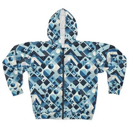 Stay Toasty in an Abstract Blue Checkered Zip Hoodie - Xs Hoodies