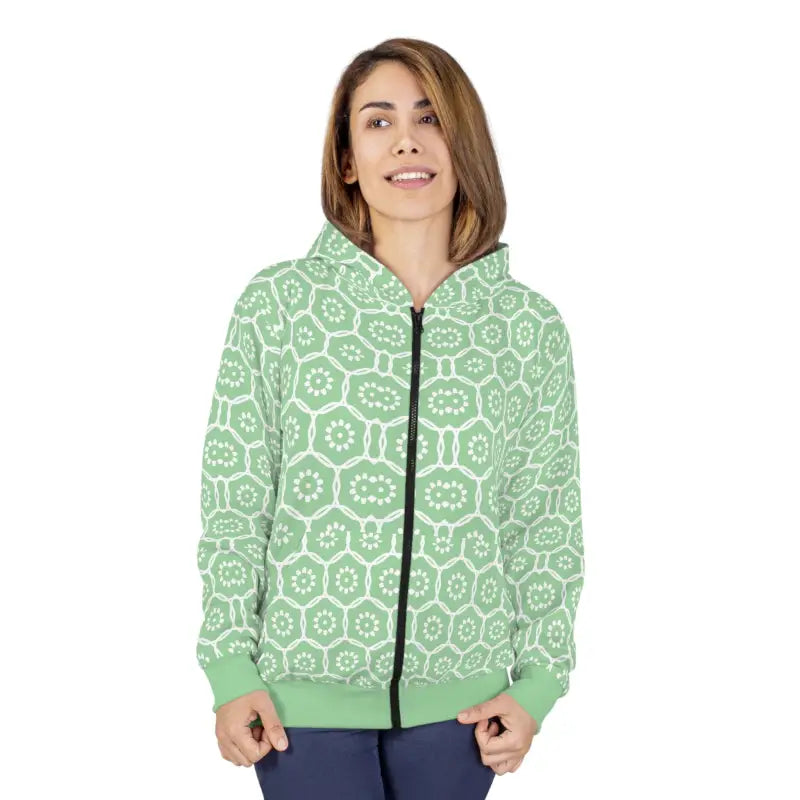 Stay Toasty in Style: White Pattern Unisex Zip Hoodie - All Over Prints