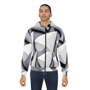 Outerwear - Zip Hoodie White Abstract Triangular Pattern Bold Style - Dipaliz