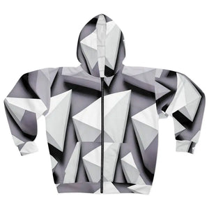 Outerwear - Zip Hoodie White Abstract Triangular Pattern Bold Style - Dipaliz Xs