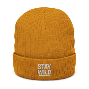 Hats - Stay Wild Ribbed Knit Beanie - Embroidered Cuff - Dipaliz one Size / Mustard