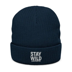 Hats - Stay Wild Ribbed Knit Beanie - Embroidered Cuff - Dipaliz one Size / Navy