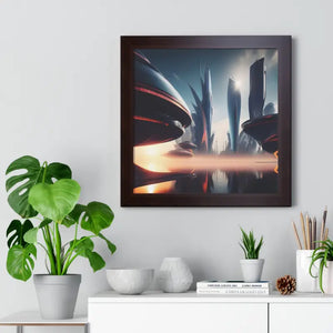 Framed Vertical Poster Futuristic City Art Modern Wall Decor Dipaliz - Posters Prints & Visual Artwork