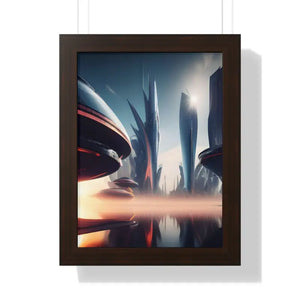 Framed Vertical Poster Futuristic City Art Modern Wall Decor Dipaliz - 12″ x 16″ / Walnut - Posters Prints & Visual