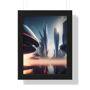 Framed Vertical Poster Futuristic City Art Modern Wall Decor Dipaliz - 12″ x 16″ / Black - Posters Prints & Visual