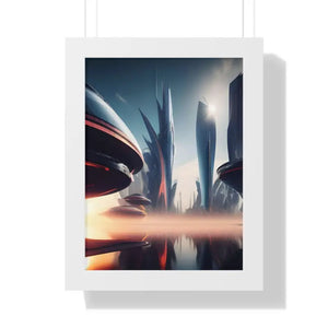 Framed Vertical Poster Futuristic City Art Modern Wall Decor Dipaliz - 12″ x 16″ / White - Posters Prints & Visual