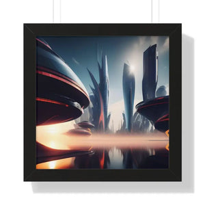 Framed Vertical Poster Futuristic City Art Modern Wall Decor Dipaliz - 16″ x / Black - Posters Prints & Visual Artwork