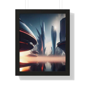 Framed Vertical Poster Futuristic City Art Modern Wall Decor Dipaliz - 16″ x 20″ / Black - Posters Prints & Visual