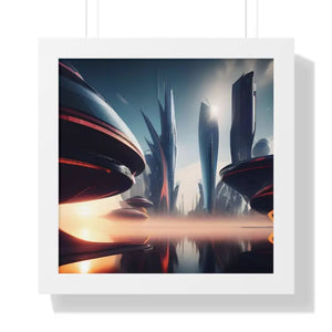 Framed Vertical Poster Futuristic City Art Modern Wall Decor Dipaliz - 16″ x / White - Posters Prints & Visual Artwork