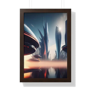 Framed Vertical Poster Futuristic City Art Modern Wall Decor Dipaliz - 16″ x 24″ / Walnut - Posters Prints & Visual