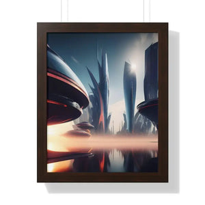 Framed Vertical Poster Futuristic City Art Modern Wall Decor Dipaliz - 16″ x 20″ / Walnut - Posters Prints & Visual