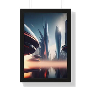 Framed Vertical Poster Futuristic City Art Modern Wall Decor Dipaliz - 16″ x 24″ / Black - Posters Prints & Visual