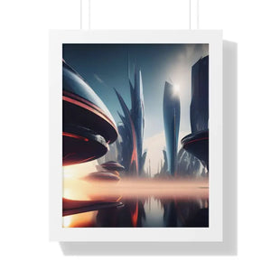 Framed Vertical Poster Futuristic City Art Modern Wall Decor Dipaliz - 16″ x 20″ / White - Posters Prints & Visual