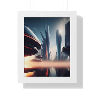 Framed Vertical Poster Futuristic City Art Modern Wall Decor Dipaliz - 11’’ x 14’’ / White - Posters Prints & Visual