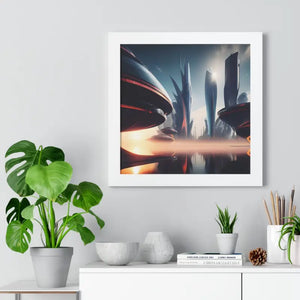 Framed Vertical Poster Futuristic City Art Modern Wall Decor Dipaliz - Posters Prints & Visual Artwork