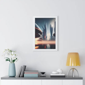 Framed Vertical Poster Futuristic City Art Modern Wall Decor Dipaliz - Posters Prints & Visual Artwork