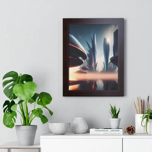 Framed Vertical Poster Futuristic City Art Modern Wall Decor Dipaliz - Posters Prints & Visual Artwork