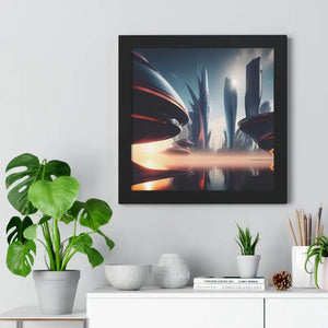 Framed Vertical Poster Futuristic City Art Modern Wall Decor Dipaliz - Posters Prints & Visual Artwork