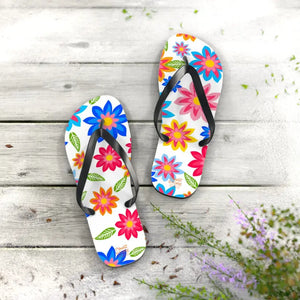 Flip Flops Colorful Flowers Unisex Summer Style - Dipaliz - l / Black Sole - Slippers