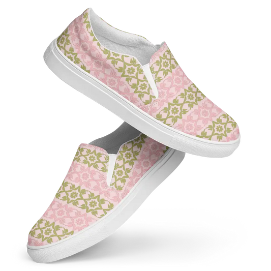 Step out in Style with Pink Geometric Floral Canvas Shoes