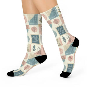 Pastel Geometric Pattern Cushioned Crew Socks - Dipaliz - White / one Size / 3/4