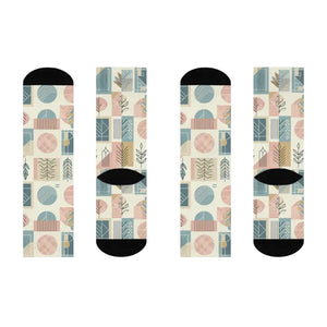 Pastel Geometric Pattern Cushioned Crew Socks - Dipaliz - White / one Size / 3/4