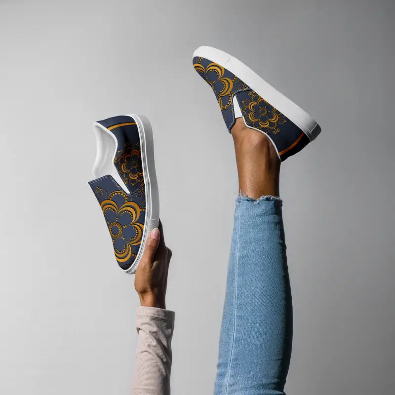 Step Up in Style: Navy Blue Mandala Canvas Shoes - 5