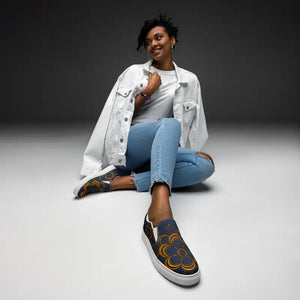 Navy Blue Mandal Canvas Shoes Statement Style - Dipaliz - Sneakers