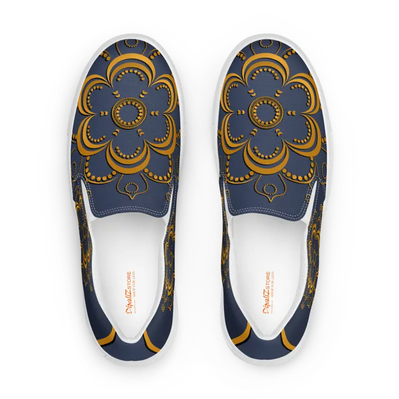 Step Up in Style: Navy Blue Mandala Canvas Shoes