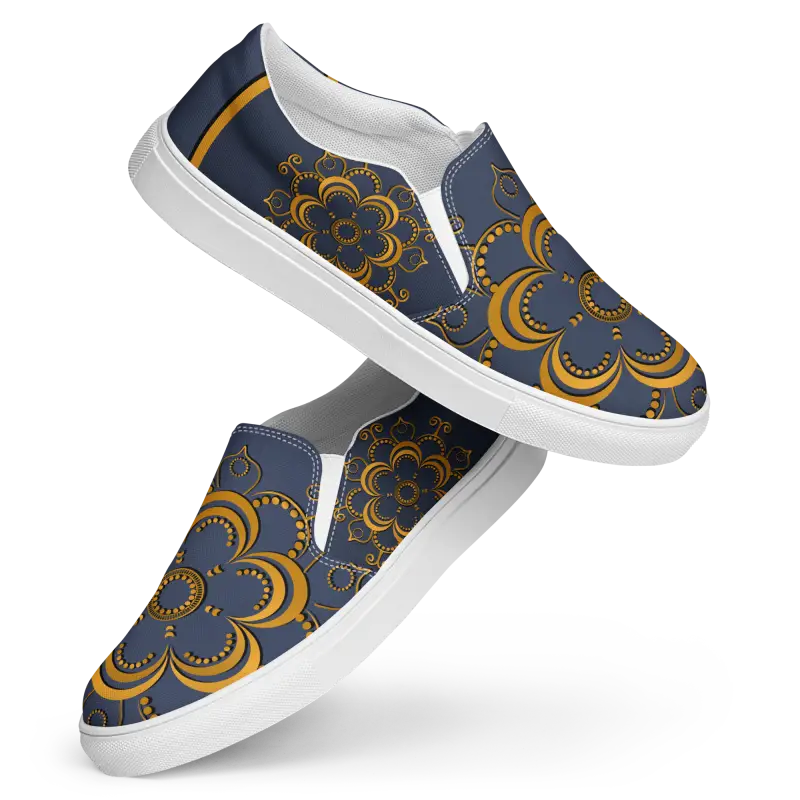 Step Up in Style: Navy Blue Mandala Canvas Shoes