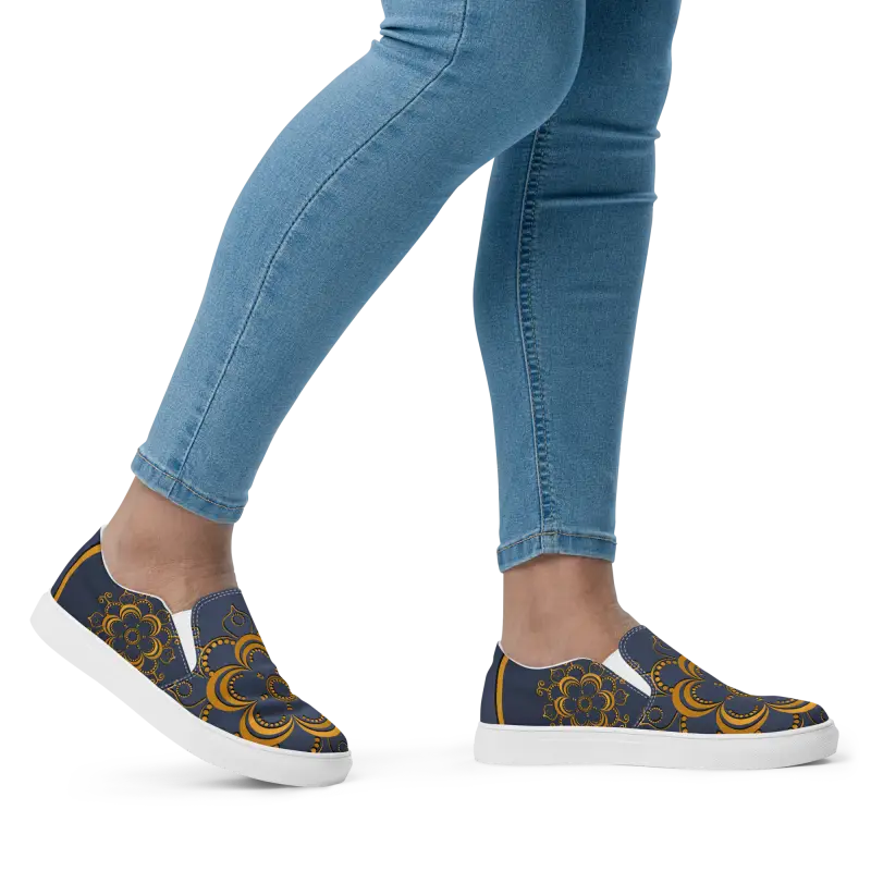 Step Up in Style: Navy Blue Mandala Canvas Shoes