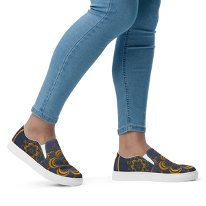 Navy Blue Mandal Canvas Shoes Statement Style - Dipaliz - Sneakers