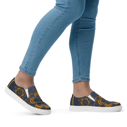 Step Up in Style: Navy Blue Mandala Canvas Shoes