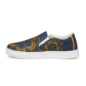 Navy Blue Mandal Canvas Shoes Statement Style - Dipaliz - Sneakers
