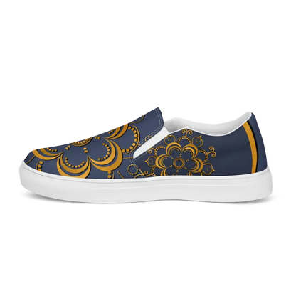 Step Up in Style: Navy Blue Mandala Canvas Shoes